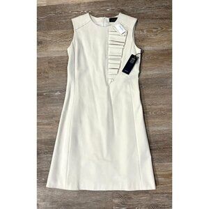 Piazza Sempione Sz 8 Cream Pleated Ruffle Ponte Knit Sheath Dress IT 42  NWT NEW